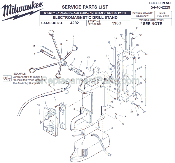 Milwaukee 4202 (SER 598C) Electromagnetic Drill Press Stand Page A Diagram