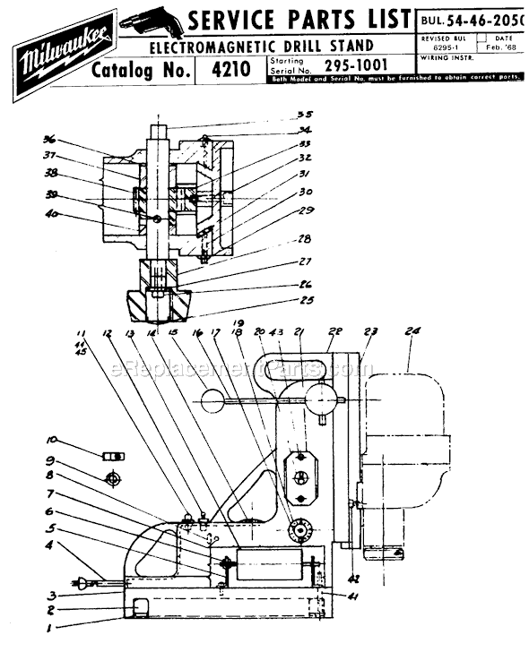 Milwaukee 4210 (SER 295-1001) Electromagnetic Drill Press Stand Page A Diagram
