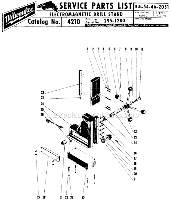 Milwaukee 4210 (SER 295-1280) Electromagnetic Drill Press Stand Page A Diagram