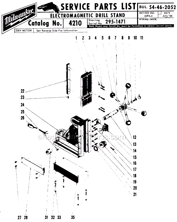 Milwaukee 4210 (SER 295-1471) Electromagnetic Drill Press Stand Page A Diagram