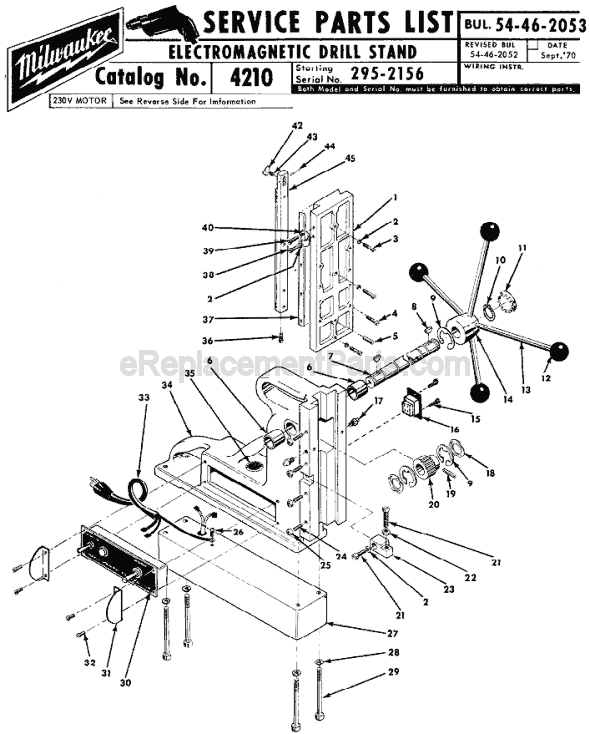 Milwaukee 4210 (SER 295-2156) Electromagnetic Drill Press Stand Page A Diagram