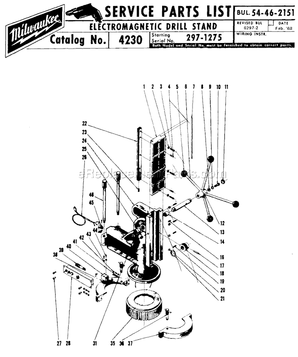 Milwaukee 4230 (SER 297-1275) Electromagnetic Drill Press Stand Page A Diagram