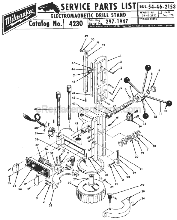Milwaukee 4230 (SER 297-1947) Electromagnetic Drill Press Stand Page A Diagram