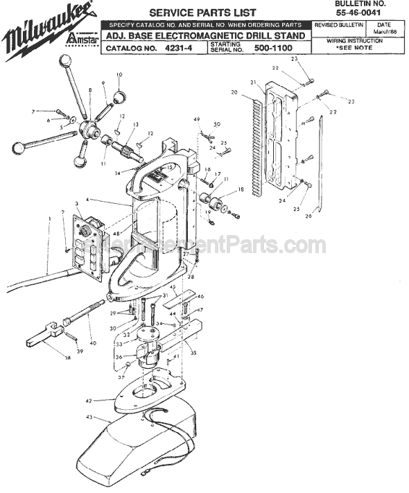 Milwaukee 4231-4 (SER 500-1100) Adjustable Base Electromag Drill Press Stand Page A Diagram