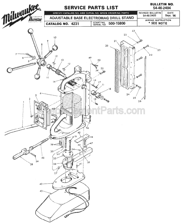 Milwaukee 4231 (SER 500-15800) Adjustable Base Electromag Drill Press Stand Page A Diagram