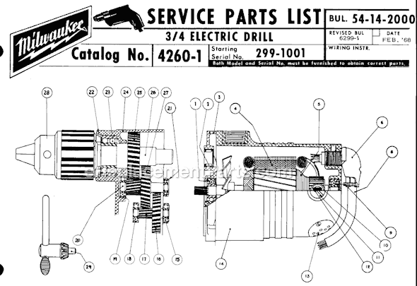 Milwaukee 4260-1 (SER 299-1001) 3/4" Electric Drill Page A Diagram