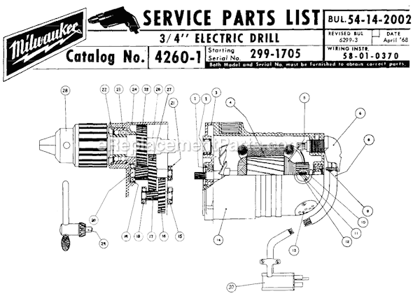 Milwaukee 4260-1 (SER 299-1705) 3/4" Electric Drill Page A Diagram