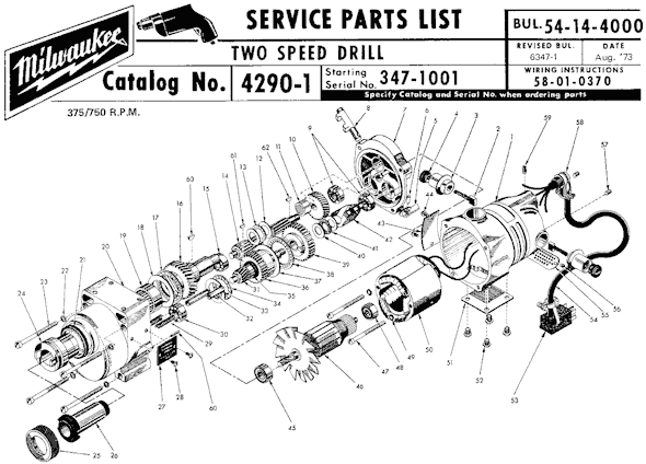Milwaukee 4290-1 (SER 347-1001) Two Speed Drill Page A Diagram