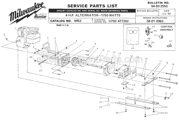 Milwaukee 4453 (SER H793 477202) 4 HP Alternator Page A Diagram