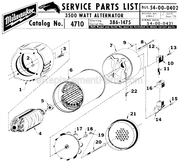 Milwaukee 4710 (SER 386-1475) 3500 Watt Alternator Page A Diagram