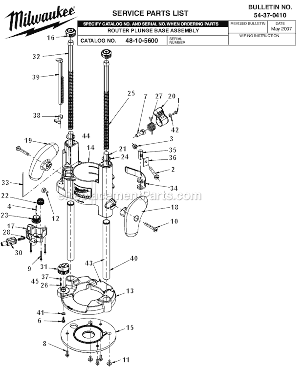Milwaukee 48-10-5600 Router Plunge Base Assembly Page A Diagram