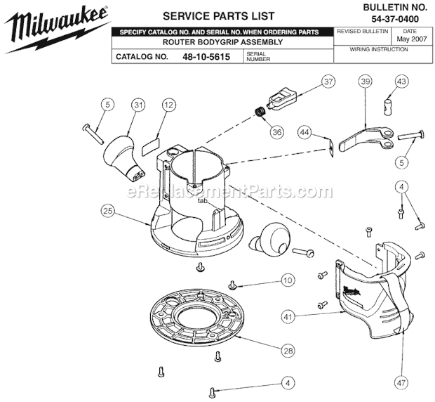 Milwaukee 48-10-5615 Router BodyGrip Assembly Page A Diagram