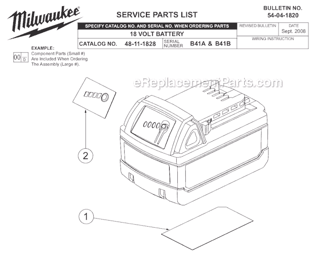 Milwaukee 48-11-1828 (B41A and B41B) 18 Volt Battery Page A Diagram
