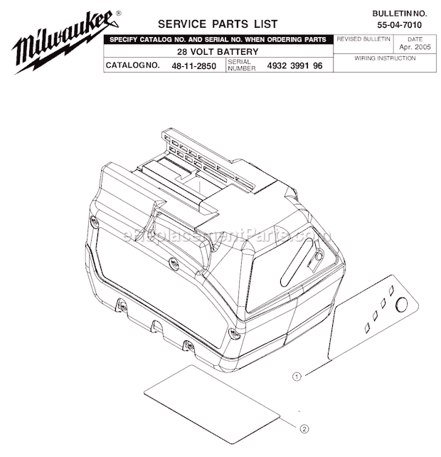 Milwaukee 48-11-2850 28 Volt Battery Page A Diagram