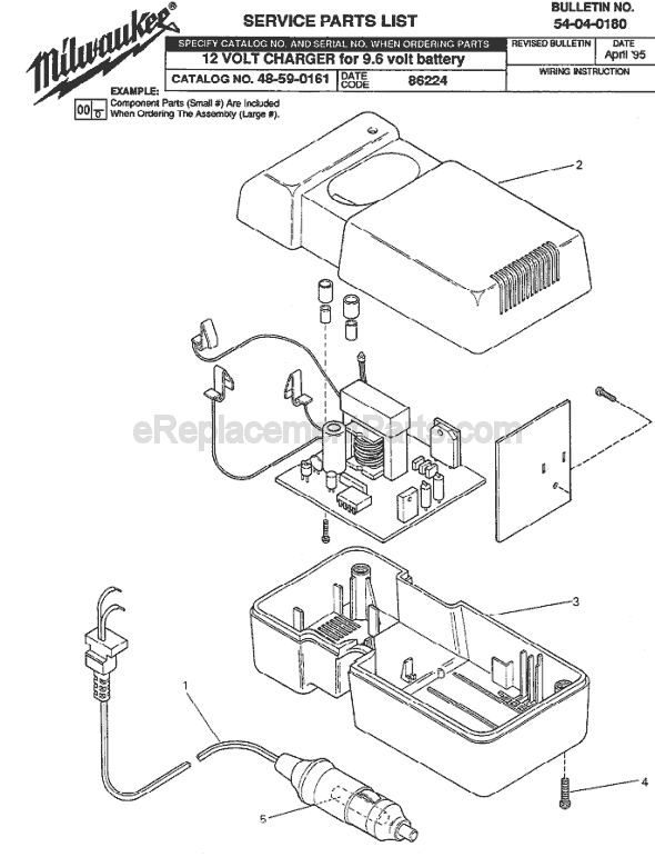 Milwaukee 48-59-0161 (SER 86224) Charger Page A Diagram
