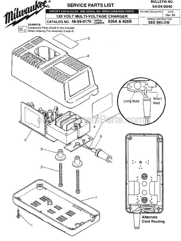 Milwaukee 48-59-0170 (SER 826A) Charger Page A Diagram