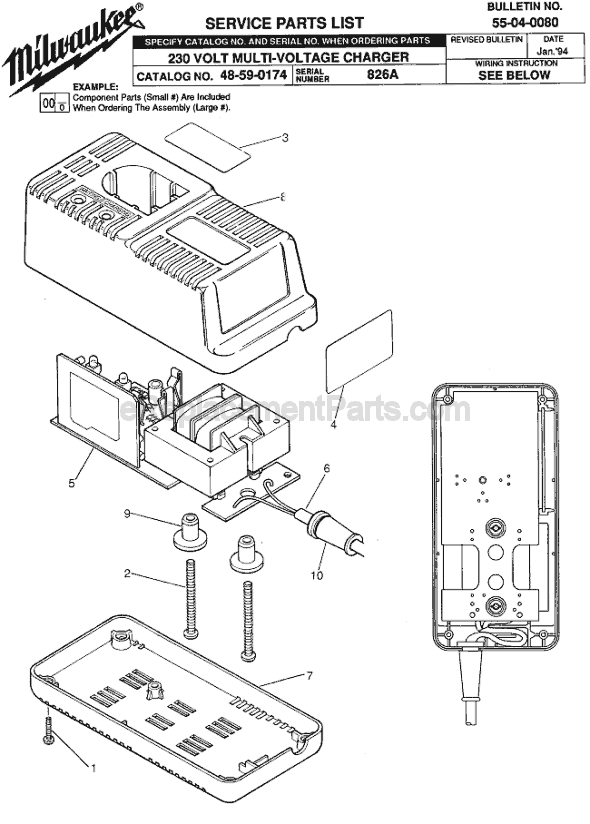 Milwaukee 48-59-0174 (SER 826A) Charger Page A Diagram