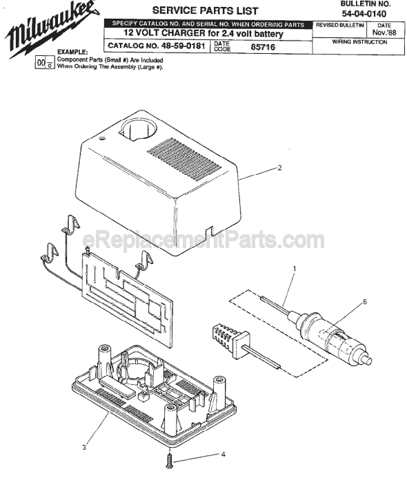 Milwaukee 48-59-0181 (SER 85716) Charger Page A Diagram