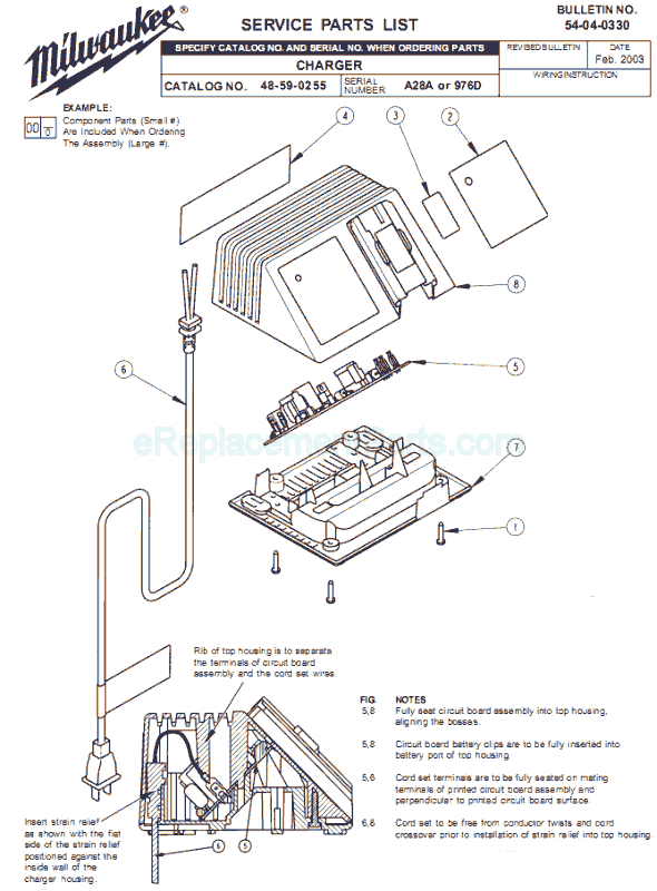 Milwaukee 48-59-0255 (SER 976D) Charger Page A Diagram