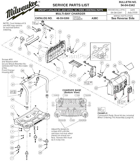 Milwaukee 48-59-0260 (SER A38C) Charger Page A Diagram