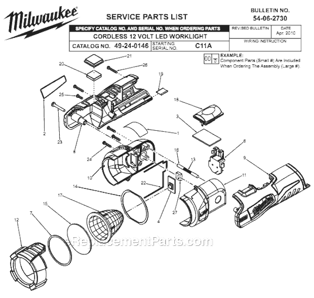Milwaukee 49-24-0146 (C11A) Cordless 12 Volt Led Worklight Page A Diagram