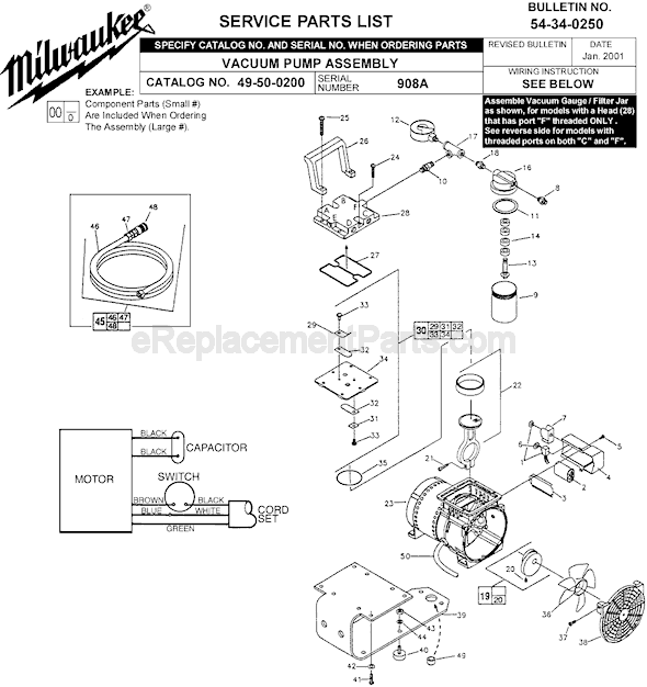 Milwaukee 49-50-0200 (SER 908A) Vacuum Pump Assembly Page A Diagram