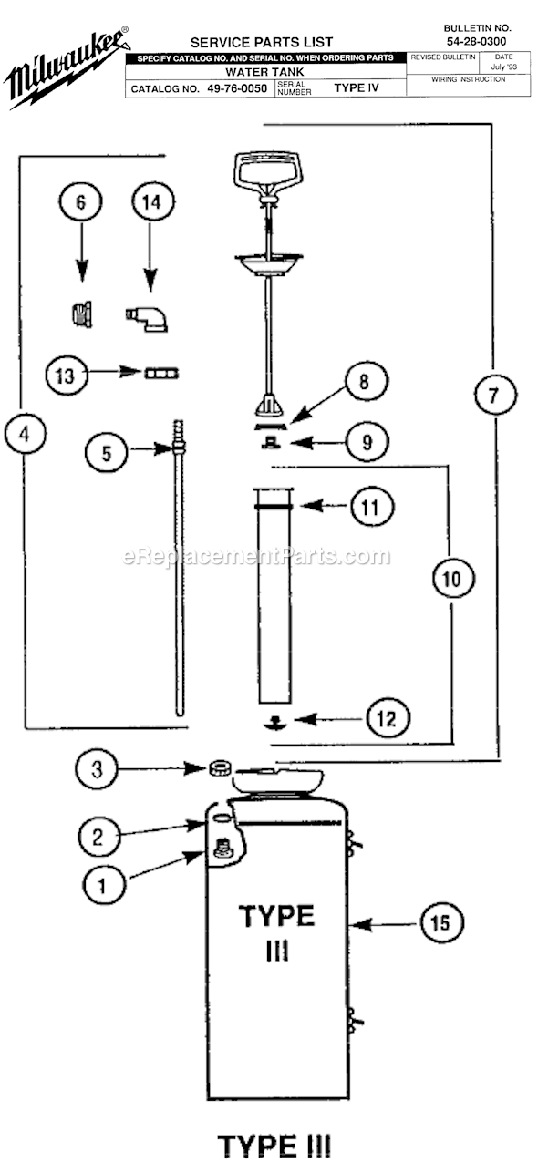 Milwaukee 49-76-0050 (SER TYPE III) Water Tank Page A Diagram