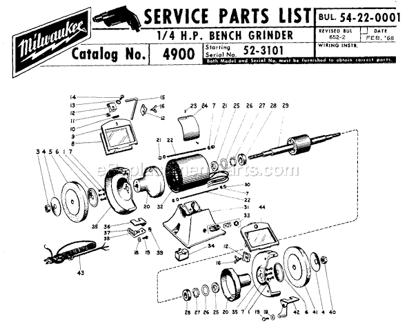 Milwaukee 4900 (SER 52-3101) 1/4 H.P. Bench Grinder Page A Diagram