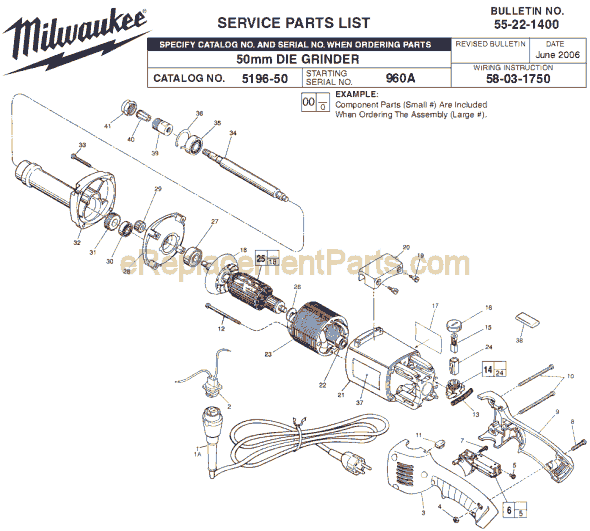 Milwaukee 5196-50 (SER 960A) Grinder Page A Diagram