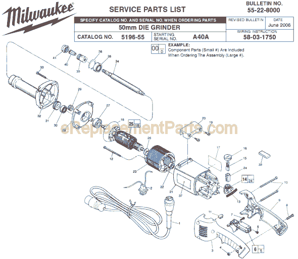 Milwaukee 5196-55 (SER A40A) Grinder Page A Diagram
