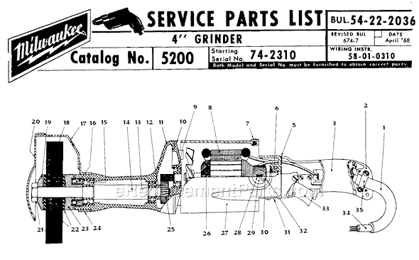 Milwaukee 5200 (SER 74-2310) 4" Grinder Page A Diagram