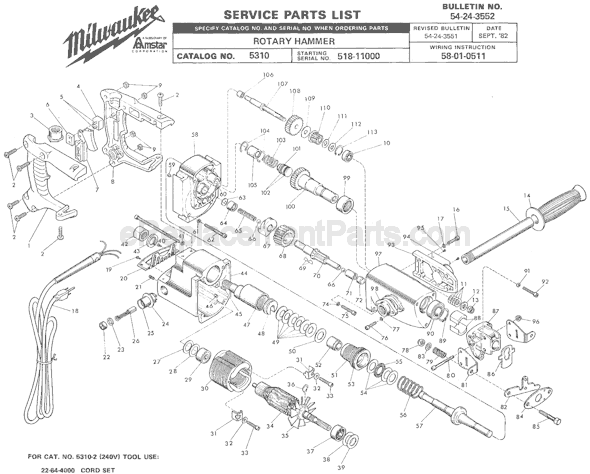 Milwaukee 5310 (SER 518-11000) Rotary Hammer Page A Diagram