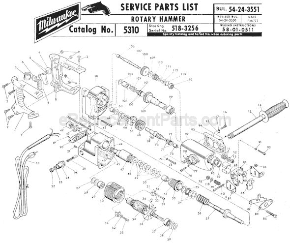 Milwaukee 5310 (SER 518-3256) Rotary Hammer Page A Diagram