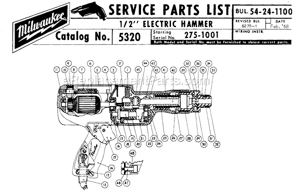 Milwaukee 5320 (SER 275-1001) 1/2" Electric Hammer Page A Diagram