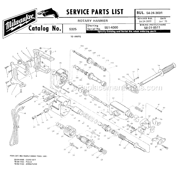 Milwaukee 5325 (SER 551-4000) Rotary Hammer Page A Diagram