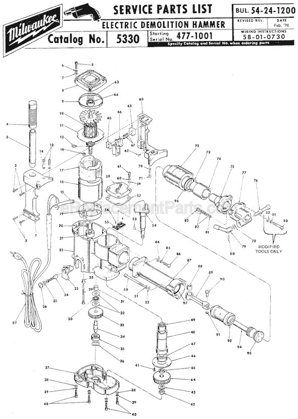 Milwaukee 5330 (SER 477-1001) Rotary Hammer Page A Diagram