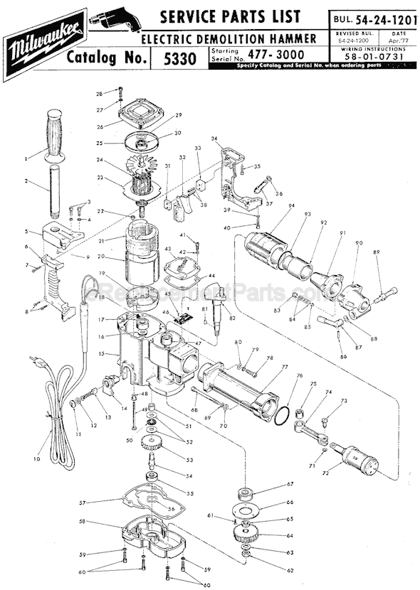 Milwaukee 5330 (SER 477-3000) Rotary Hammer Page A Diagram