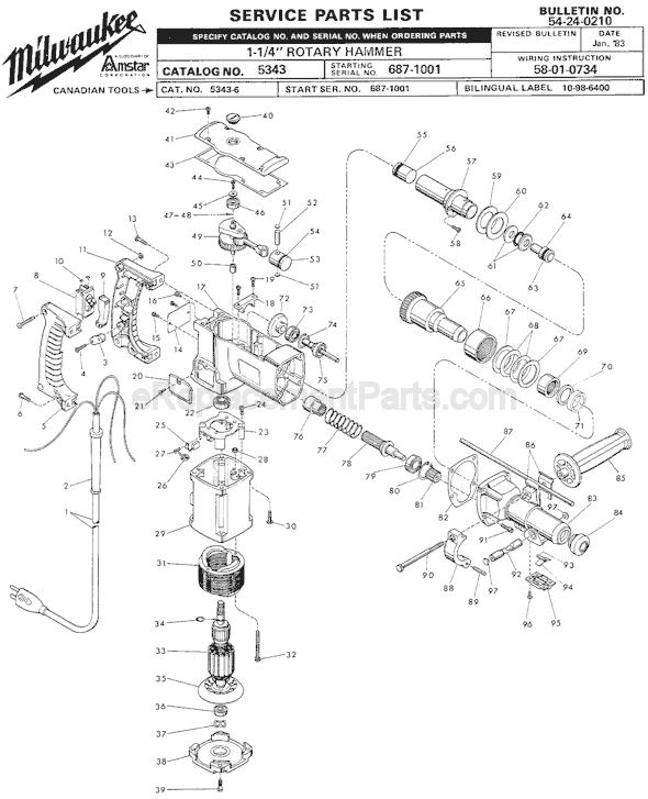 Milwaukee 5343 (SER 687-1001) Rotary Hammer Page A Diagram