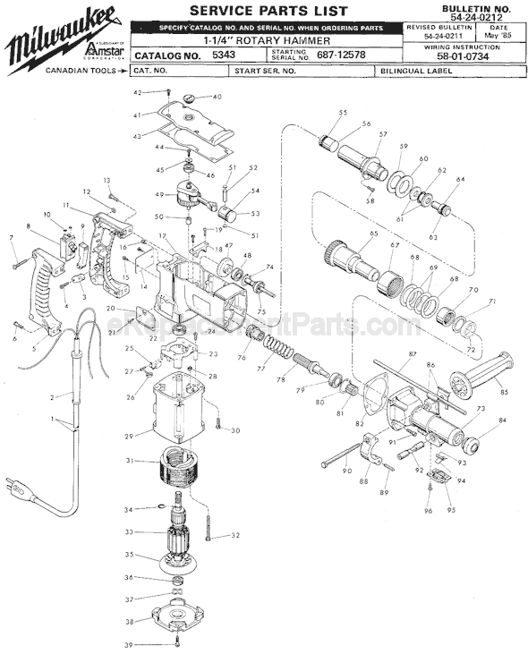 Milwaukee 5343 (SER 687-12578) Rotary Hammer Page A Diagram