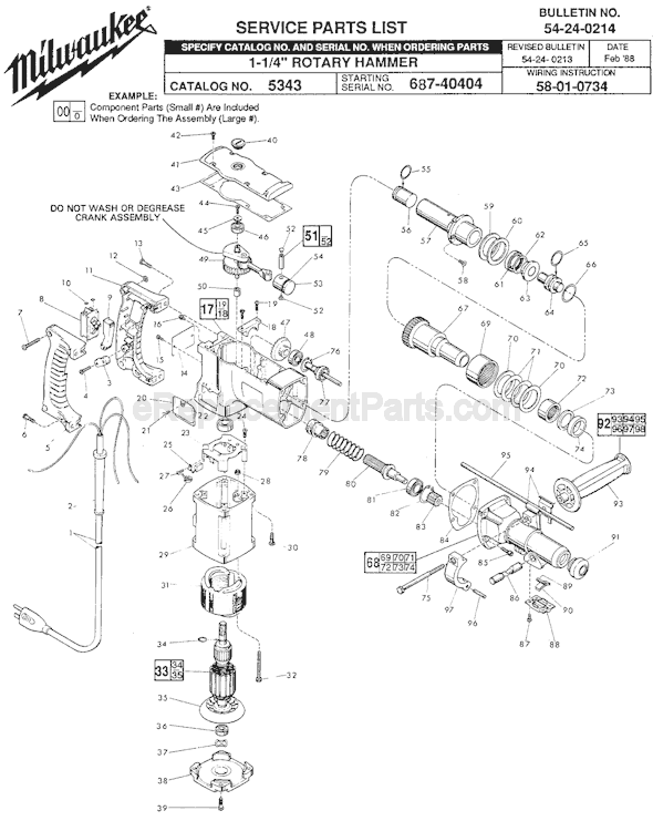 Milwaukee 5343 (SER 687-40404) Rotary Hammer Page A Diagram