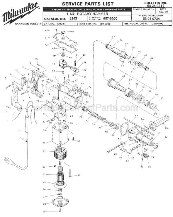 Milwaukee 5343 (SER 687-5200) Rotary Hammer Page A Diagram