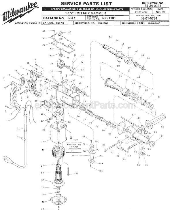 Milwaukee 5347 (SER 688-1101) Rotary Hammer Page A Diagram