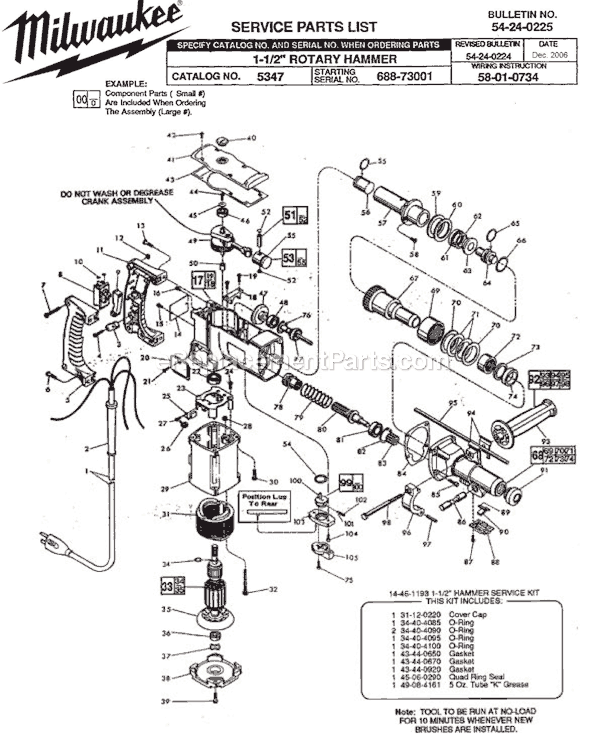 Milwaukee 5347 (SER 688-73001) 1-1/2" Rotary Hammer Page A Diagram