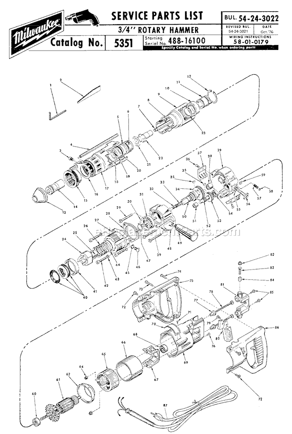 Milwaukee 5351 (SER 488-16100) 3/4" Rotary Hammer Page A Diagram
