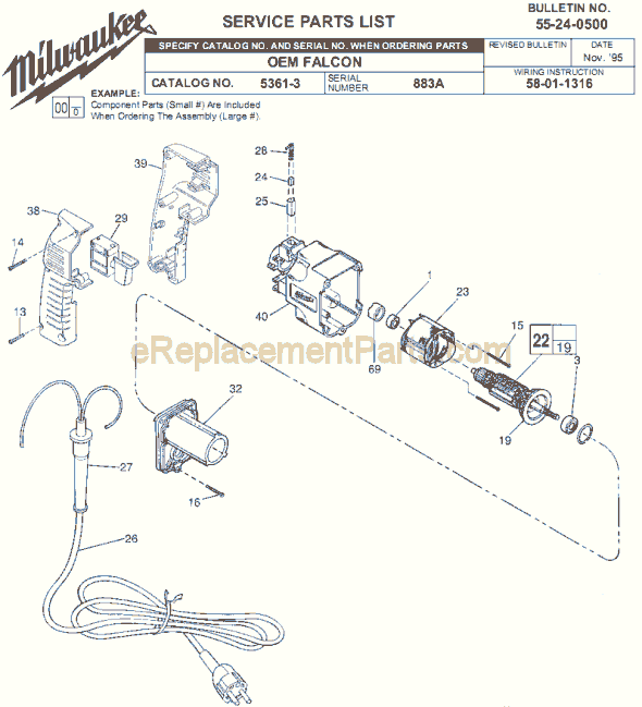 Milwaukee 5361-3 (SER 883A) Rotary Hammer Page A Diagram