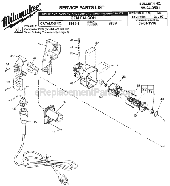 Milwaukee 5361-3 (SER 883B) Rotary Hammer Page A Diagram