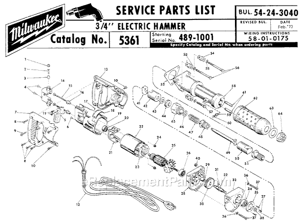 Milwaukee 5361 (SER 489-1001) 3/4" Electric Hammer Page A Diagram