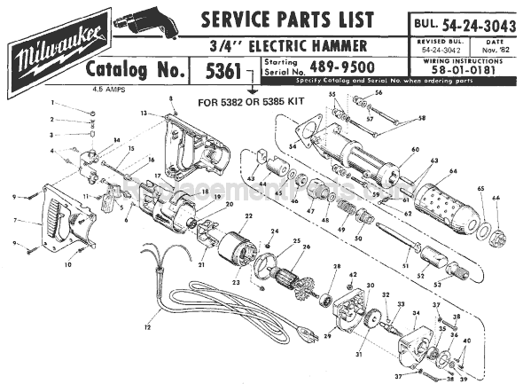 Milwaukee 5361 (SER 489-9500) Rotary Hammer Page A Diagram