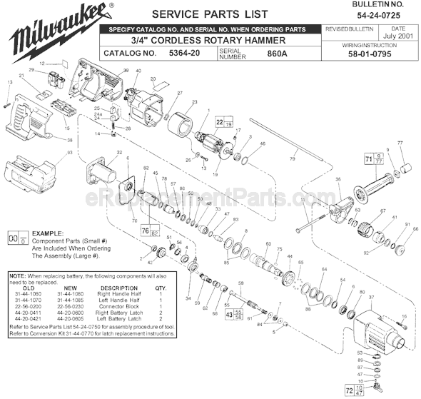 Milwaukee 5364-20 (SER 860A) Rotary Hammer Page A Diagram