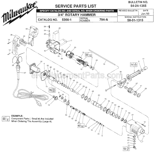 Milwaukee 5366-1 (SER 794A) Rotary Hammer Page A Diagram